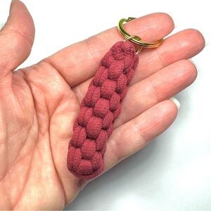 Burgundy Box Knot Keychain Gold Ring Braid T-Shirt Yarn Macrame Nautical Lanyard